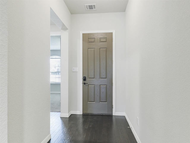 foyer entrance with dark hardwood / wood-style floors