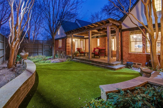 exterior space with a lawn and a patio