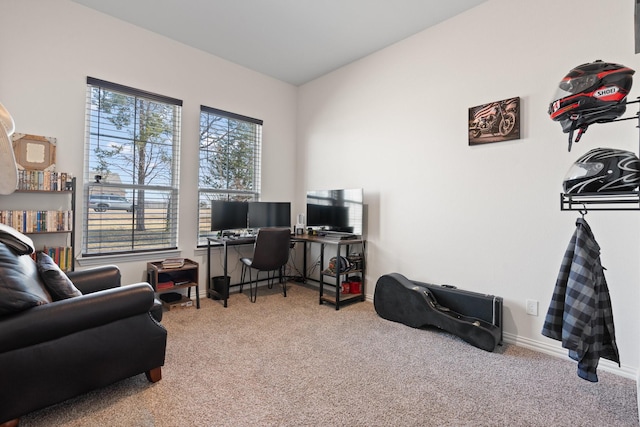 view of carpeted home office