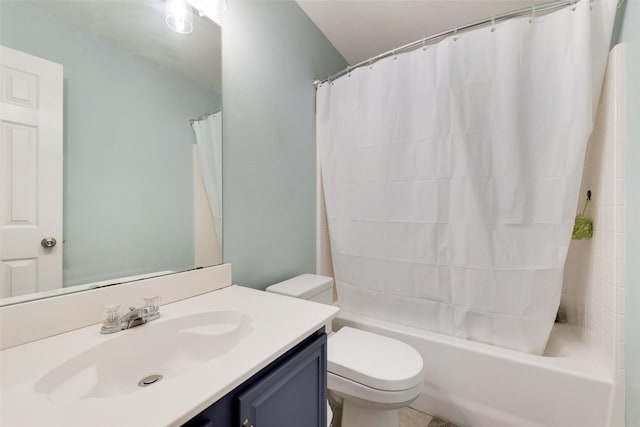 full bathroom with vanity, toilet, and shower / tub combo