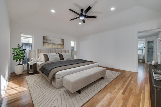 bedroom featuring ceiling fan and light hardwood / wood-style floors