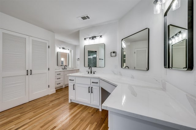 bathroom featuring hardwood / wood-style flooring and vanity