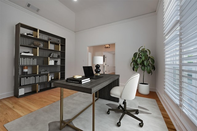 office area with light wood-type flooring