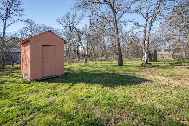 view of yard featuring a storage unit