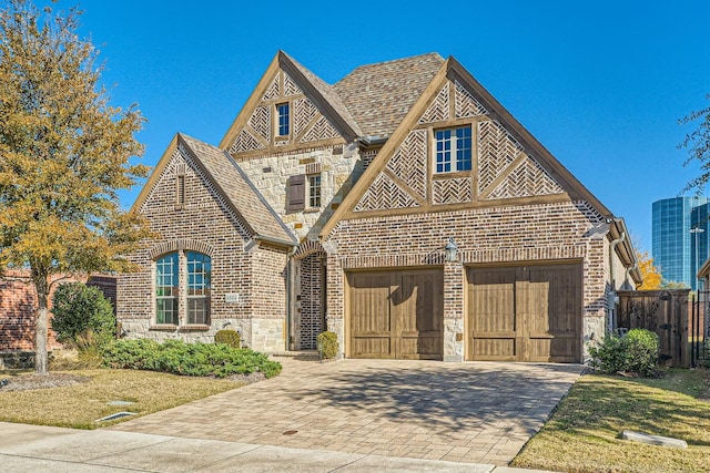 tudor house with a garage