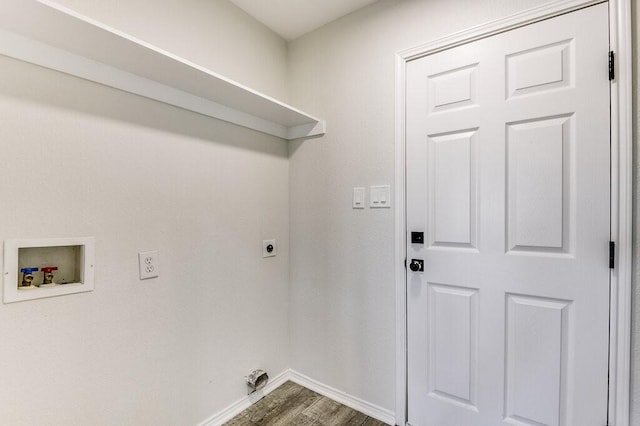 washroom with washer hookup, electric dryer hookup, and dark wood-type flooring