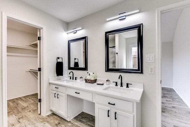 bathroom featuring hardwood / wood-style flooring and vanity