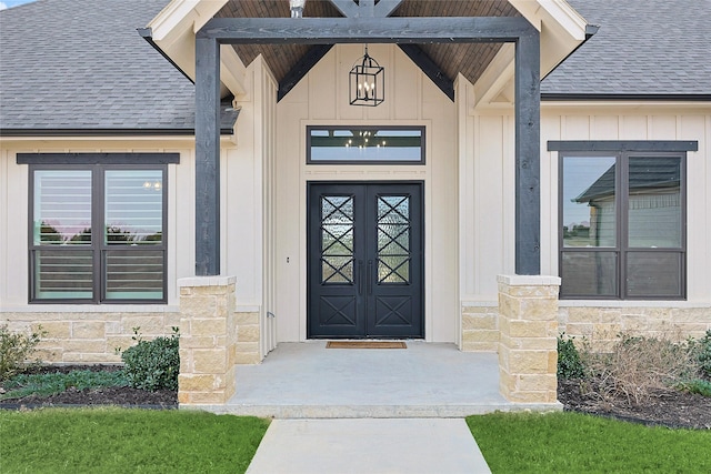 doorway to property featuring french doors