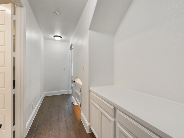 hall featuring dark wood-type flooring