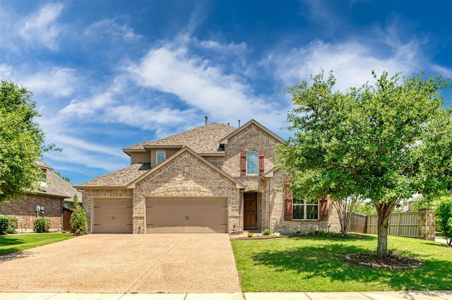 view of front facade featuring a garage and a front yard