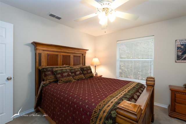 bedroom featuring carpet floors and ceiling fan