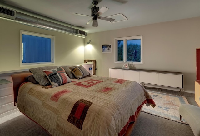 bedroom with carpet flooring and ceiling fan