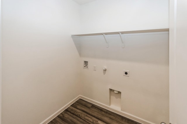 laundry room with gas dryer hookup, hookup for a washing machine, hardwood / wood-style floors, and hookup for an electric dryer