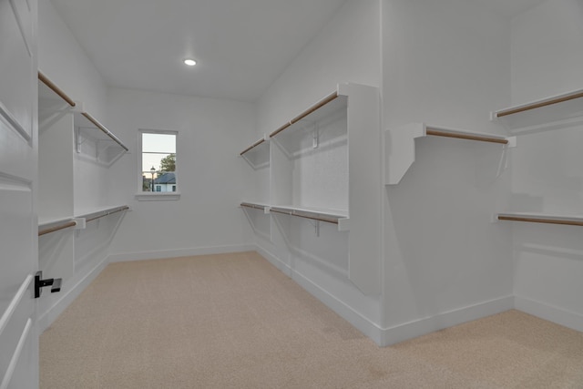 spacious closet with light carpet