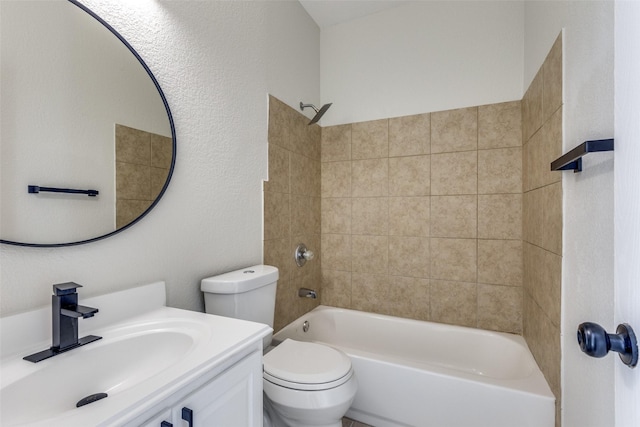 full bath with  shower combination, vanity, and toilet