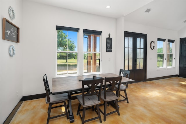 dining area with french doors