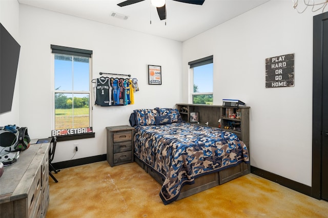 bedroom featuring ceiling fan