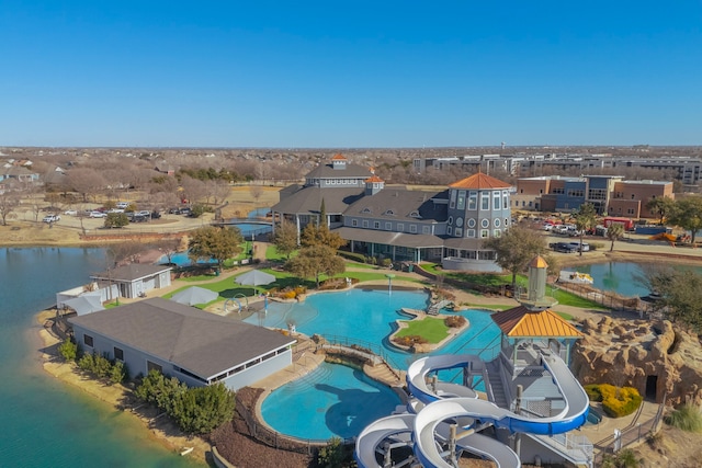 aerial view featuring a water view