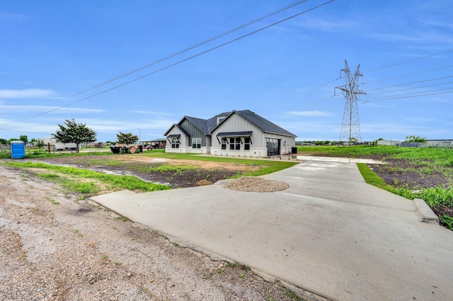 modern farmhouse featuring board and batten siding