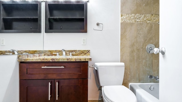 full bathroom with shower / bathtub combination, toilet, and vanity