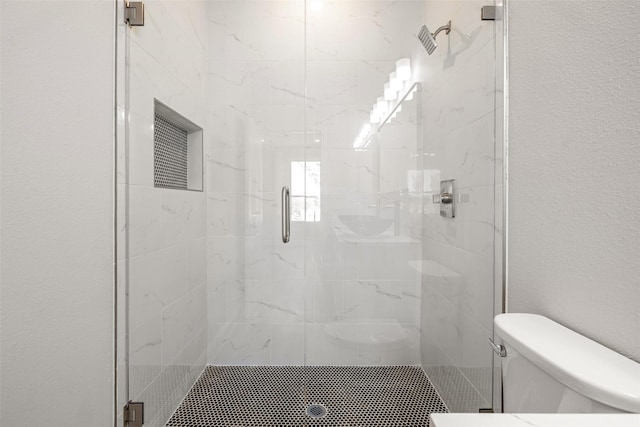 bathroom with toilet and a shower with shower door