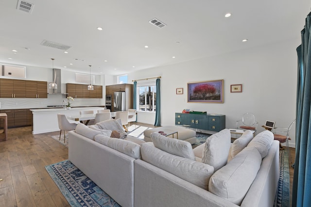 living room with light wood-type flooring