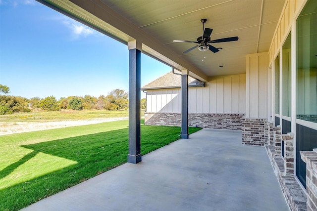 view of patio / terrace featuring ceiling fan