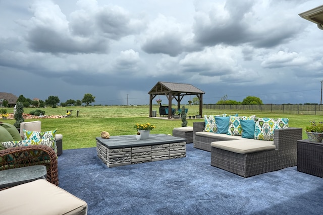 view of patio featuring a gazebo and outdoor lounge area