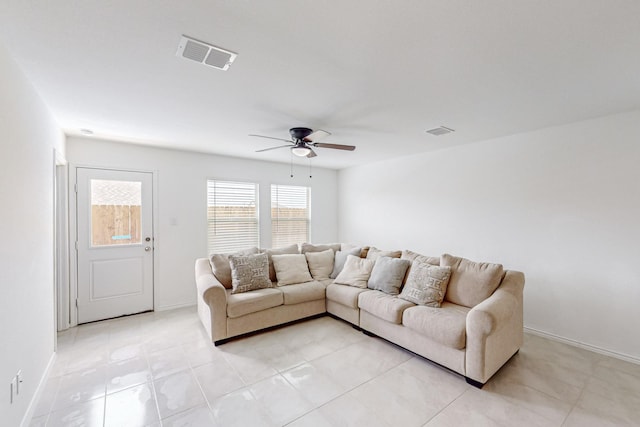 living room featuring ceiling fan