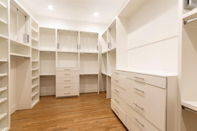 spacious closet featuring light hardwood / wood-style flooring