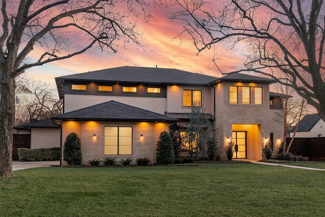 prairie-style house featuring a yard