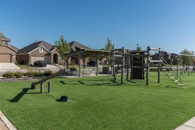 surrounding community with a playground and a yard