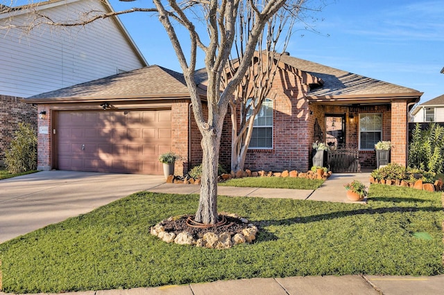 view of front of house with a porch, a garage, and a front yard