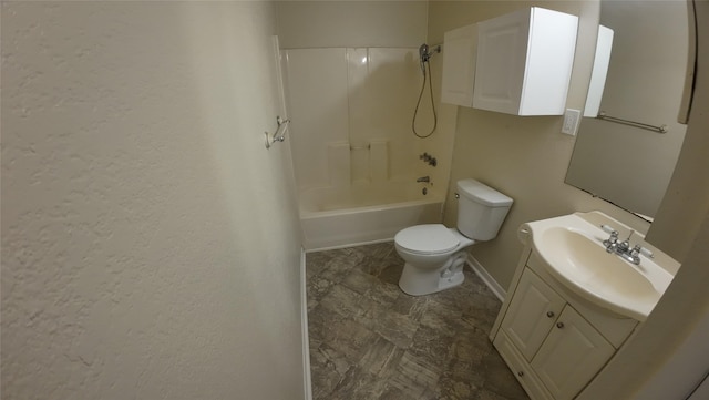 full bathroom with vanity, bathing tub / shower combination, and toilet