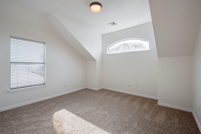 additional living space with carpet floors and vaulted ceiling