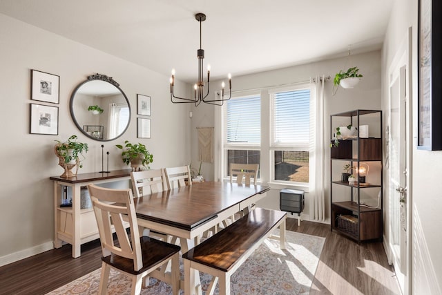 dining room featuring dark wood-type flooring and a chandelier