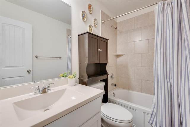 full bathroom with toilet, shower / tub combo, and vanity