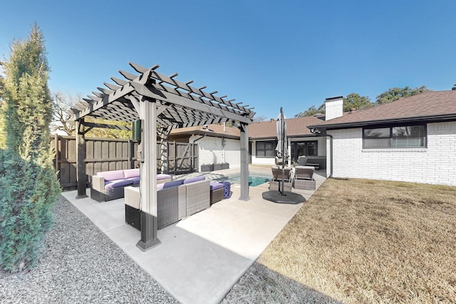 view of patio / terrace featuring an outdoor living space and a pergola