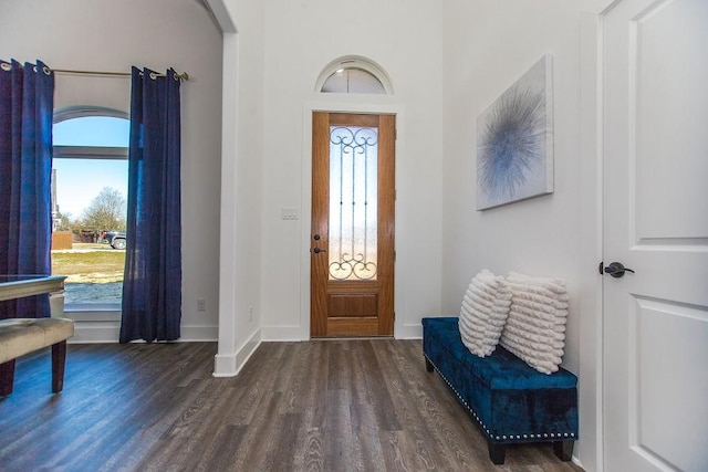 entryway with dark hardwood / wood-style flooring