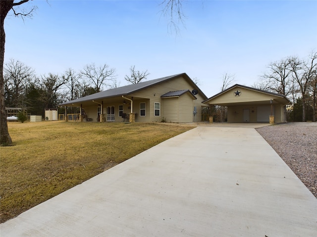 ranch-style home with a front lawn and a carport