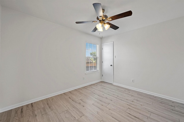 empty room featuring ceiling fan and light hardwood / wood-style floors