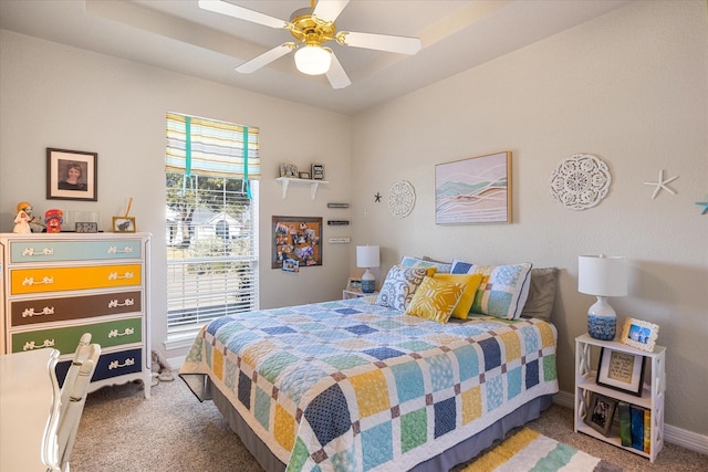 bedroom featuring carpet floors and ceiling fan