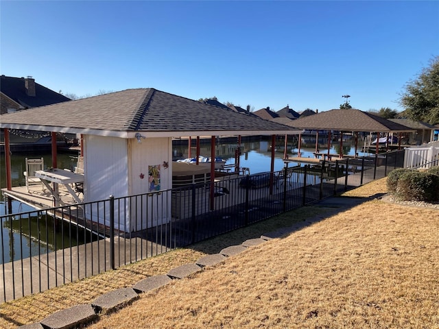 view of dock with a water view