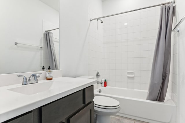 full bathroom featuring vanity, toilet, shower / tub combo, and tile patterned flooring