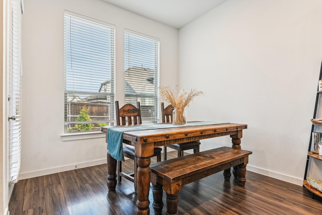 dining space featuring dark wood-type flooring