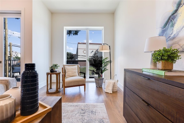 sitting room featuring light hardwood / wood-style flooring