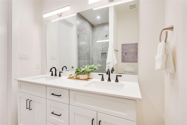 bathroom featuring walk in shower, vanity, and toilet