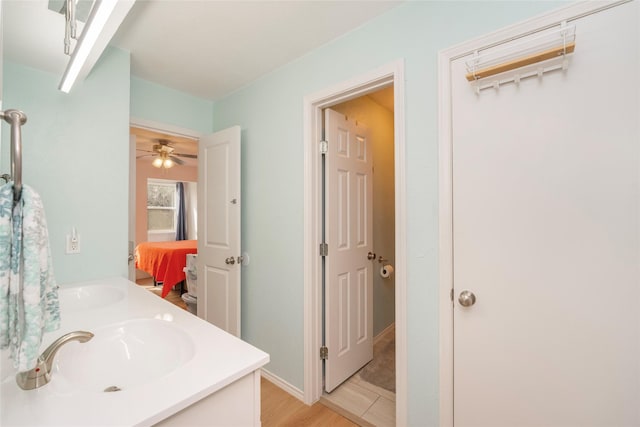 bathroom featuring hardwood / wood-style floors and vanity