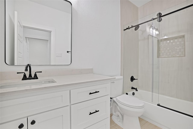 full bathroom featuring vanity, toilet, and enclosed tub / shower combo