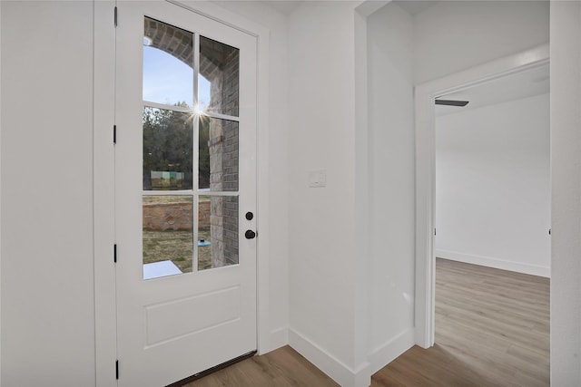 doorway to outside with light hardwood / wood-style floors